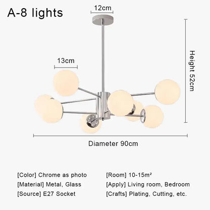 Modern chrome glass ball led chandelier living room light