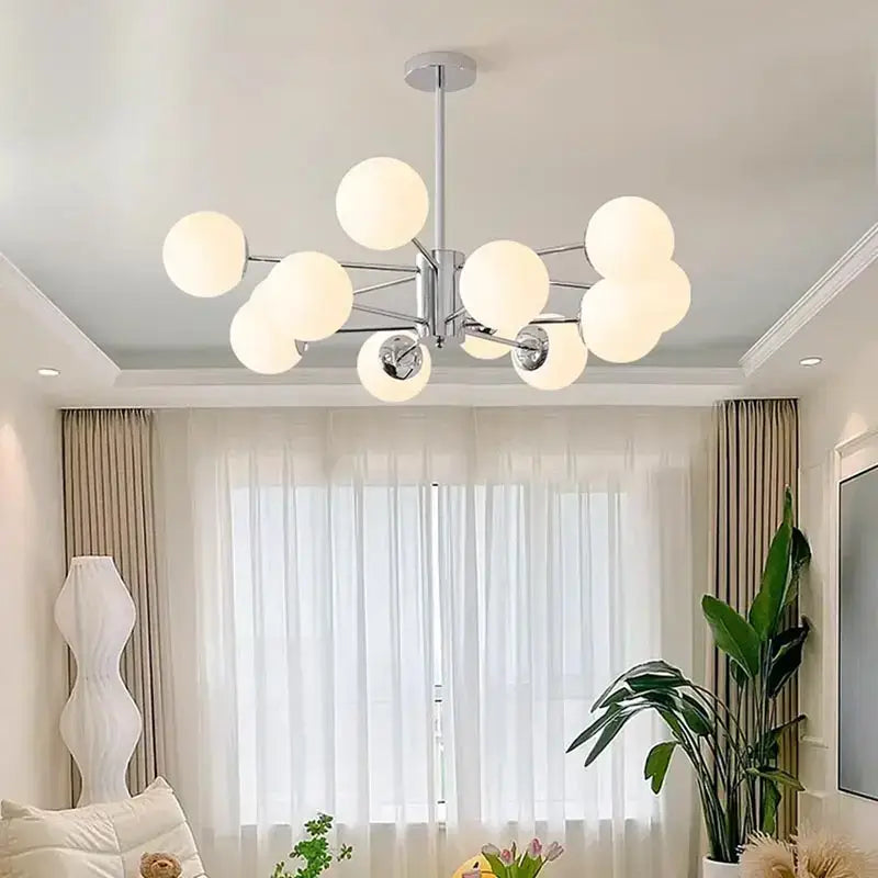 Modern chrome glass ball led chandelier living room light