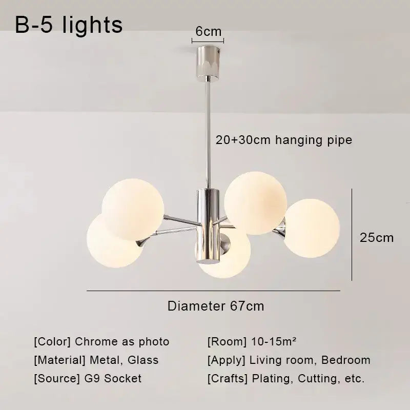Modern chrome glass ball led chandelier living room light