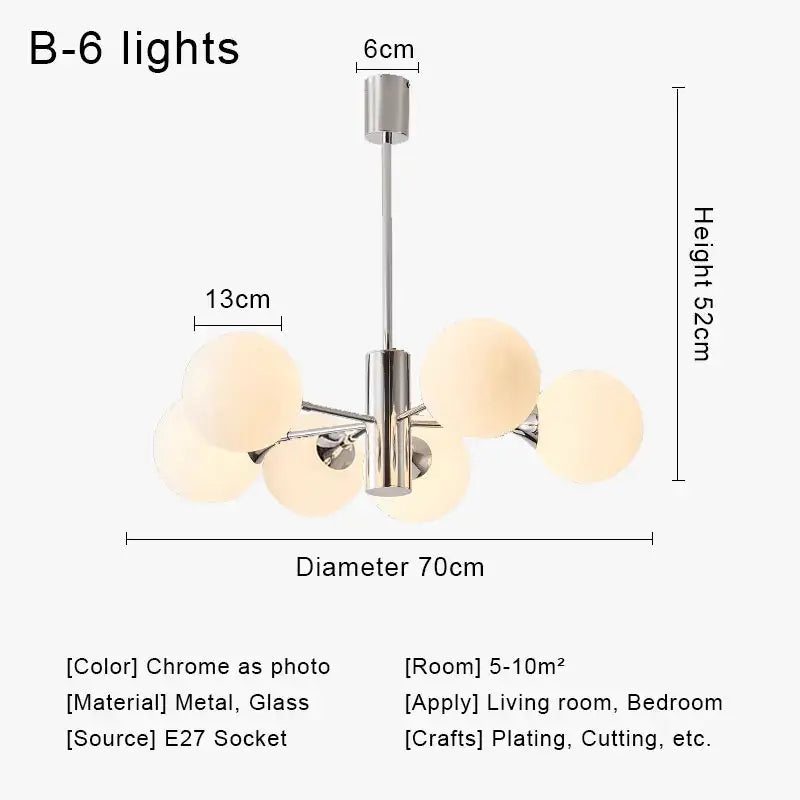 Modern chrome glass ball led chandelier living room light