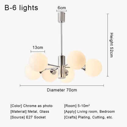 Modern chrome glass ball led chandelier living room light