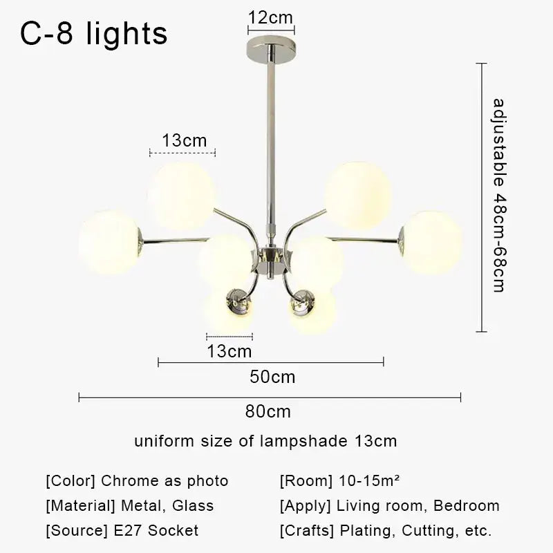 Modern chrome glass ball led chandelier living room light