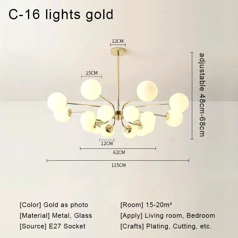Modern chrome glass ball led chandelier living room light