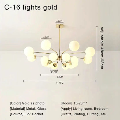 Modern chrome glass ball led chandelier living room light