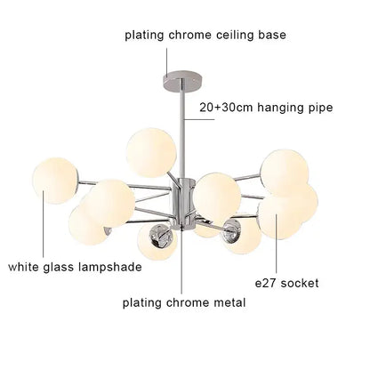 Modern chrome glass ball led chandelier living room light