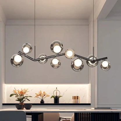 Modern chrome glass globe chandelier – dining room branching light