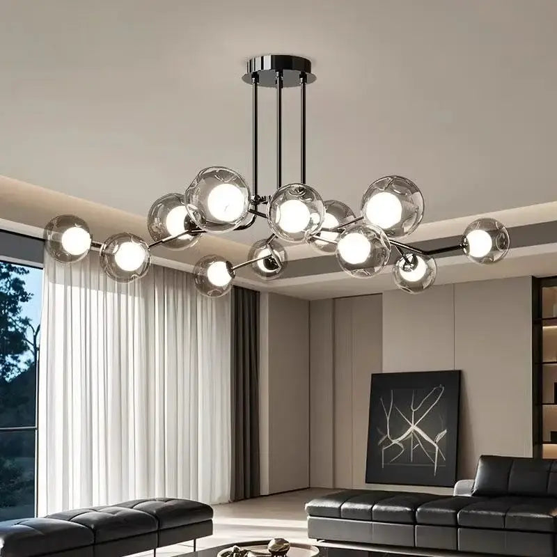 Modern chrome glass globe chandelier – dining room branching light