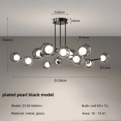 Modern chrome glass globe chandelier – dining room branching light