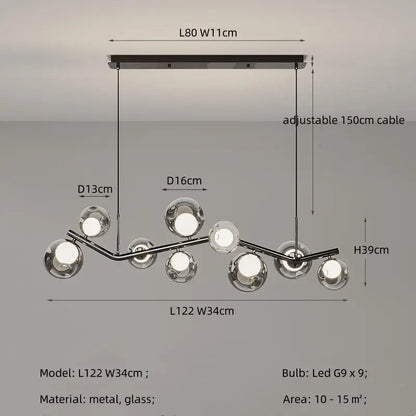 Modern chrome glass globe chandelier – dining room branching light