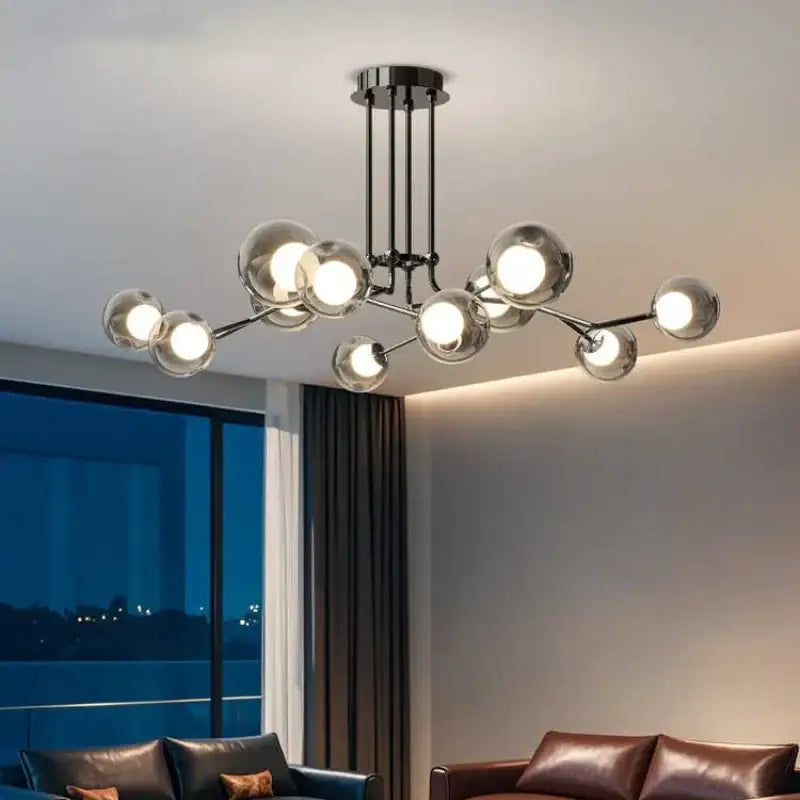 Modern chrome glass globe chandelier – dining room branching light