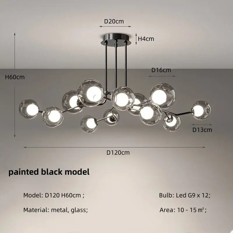 Modern chrome glass globe chandelier – dining room branching light