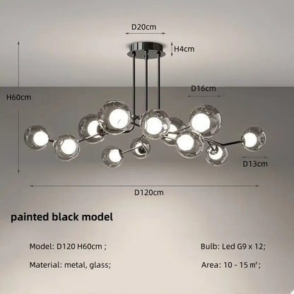 Modern chrome glass globe chandelier – dining room branching light