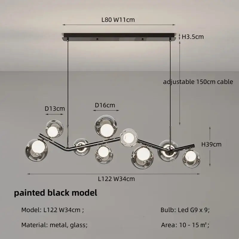 Modern chrome glass globe chandelier – dining room branching light