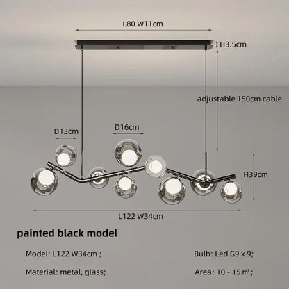 Modern chrome glass globe chandelier – dining room branching light