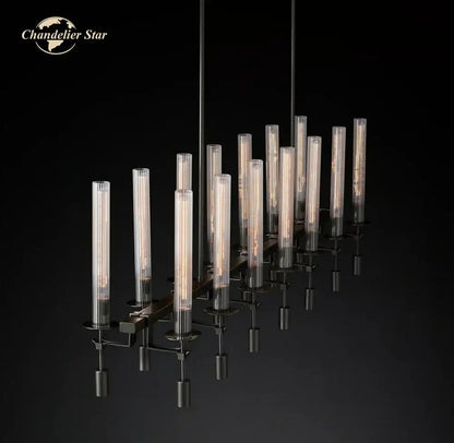 Modern chrome glass led linear chandelier for dining room