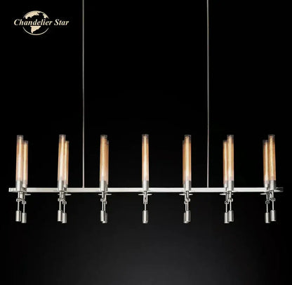 Modern chrome glass led linear chandelier for dining room