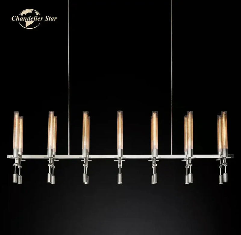 Modern chrome glass led linear chandelier for dining room