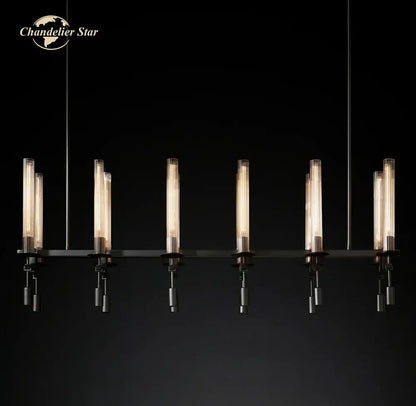 Modern chrome glass led linear chandelier for dining room