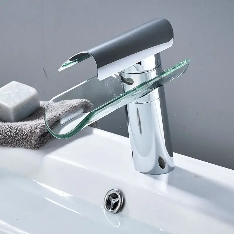 Modern chrome glass spout basin faucet bathroom waterfall design