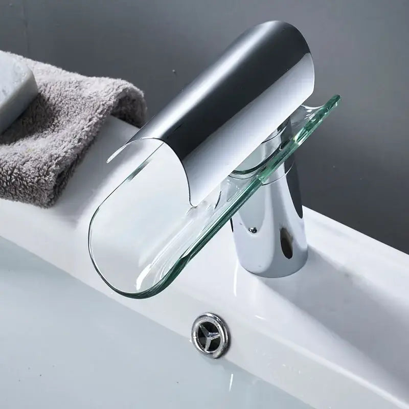 Modern chrome glass spout basin faucet bathroom waterfall design