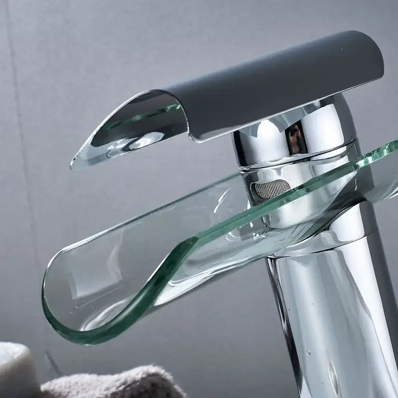 Modern chrome glass spout basin faucet bathroom waterfall design