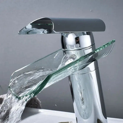 Modern chrome glass spout basin faucet bathroom waterfall design