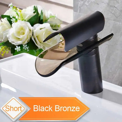 Modern chrome glass spout basin faucet bathroom waterfall design