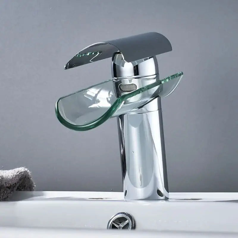 Modern chrome glass spout basin faucet bathroom waterfall design