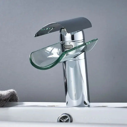 Modern chrome glass spout basin faucet bathroom waterfall design