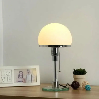 Modern chrome glass table lamp bedroom frosted dome light