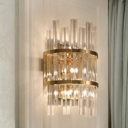 Modern chrome & gold crystal prism sconce wall lamp living room