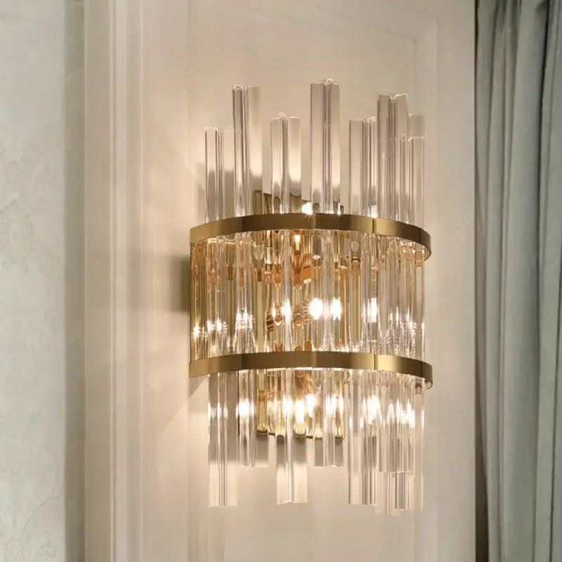 Modern chrome & gold crystal prism sconce wall lamp living room