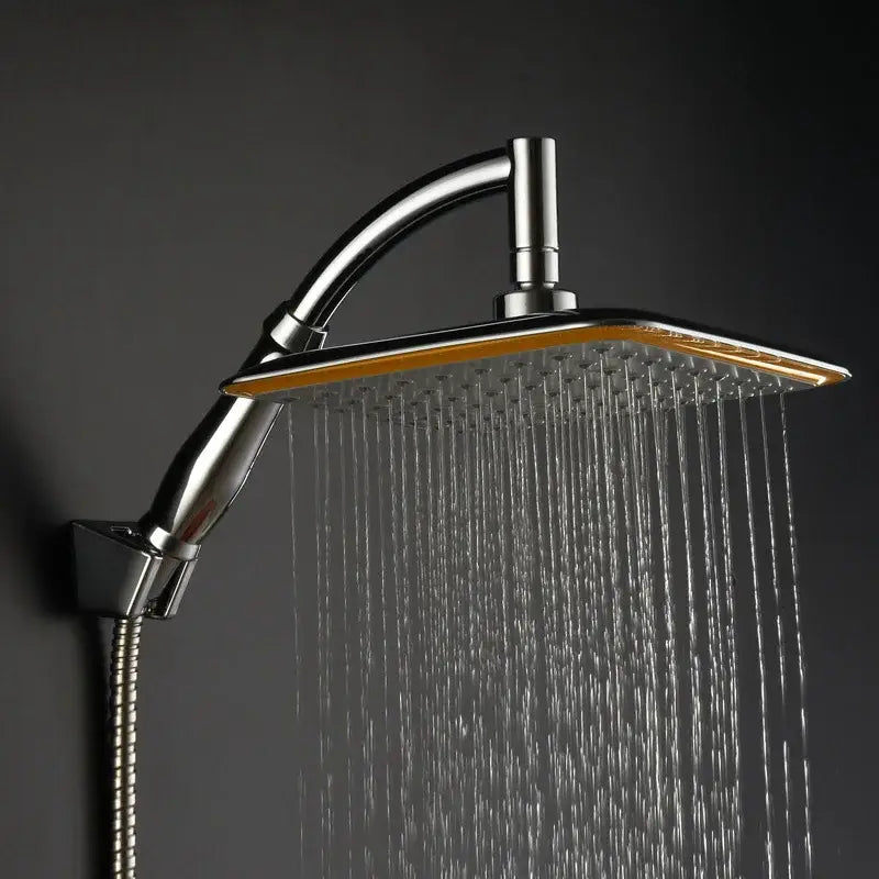 Modern chrome & gold square rainfall shower head bathroom