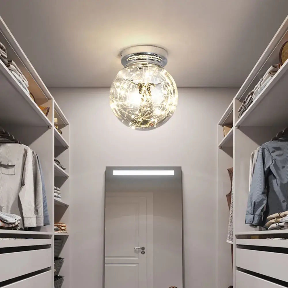 Modern chrome gypsophila led ceiling light bedroom glass globe