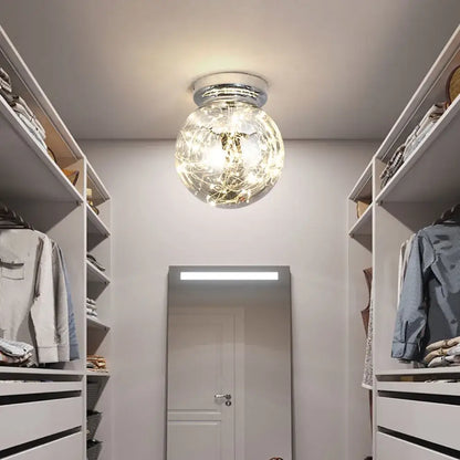 Modern chrome gypsophila led ceiling light bedroom glass globe