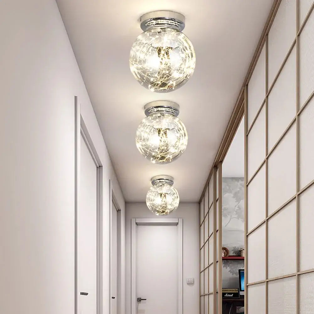 Modern chrome gypsophila led ceiling light bedroom glass globe