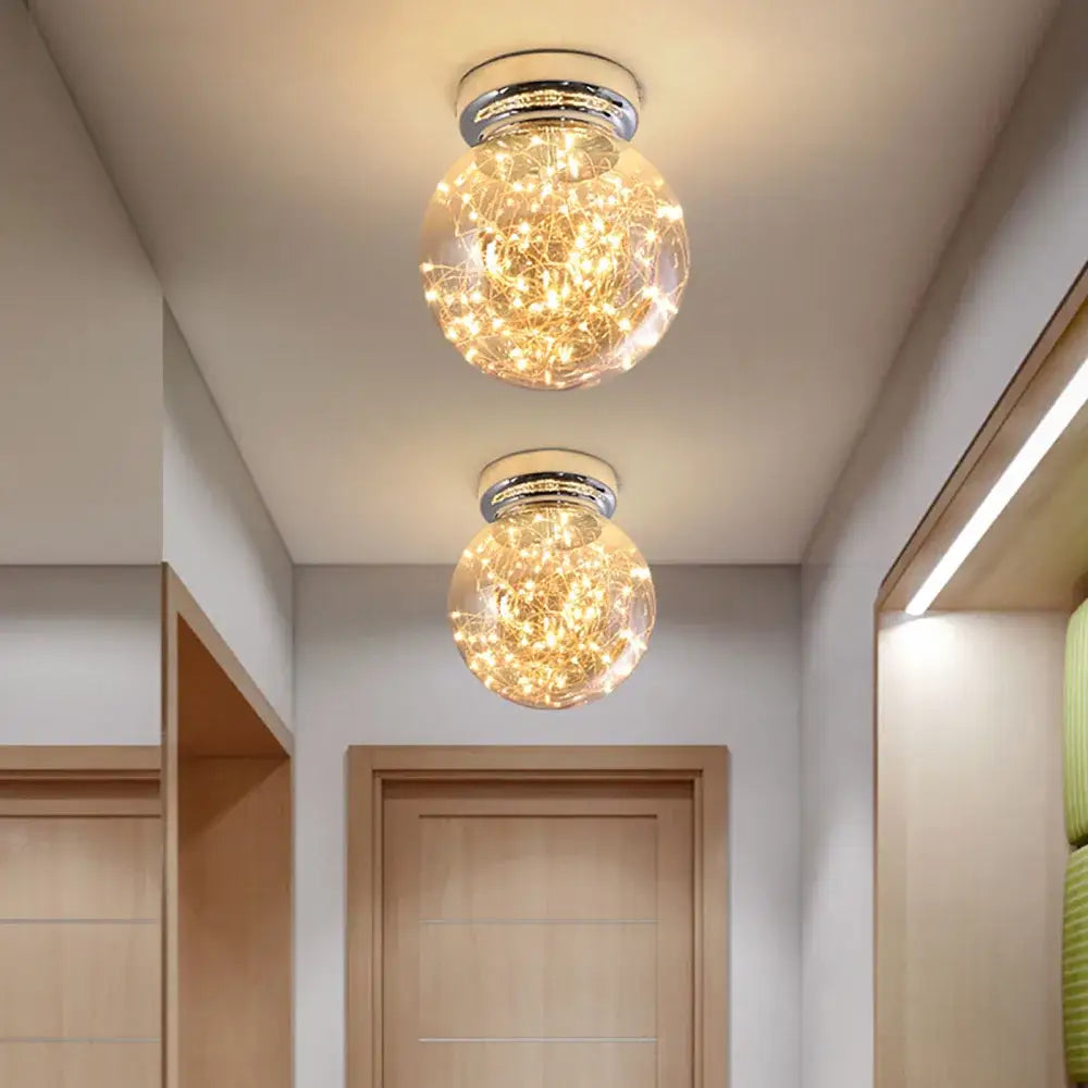 Modern chrome gypsophila led ceiling light bedroom glass globe