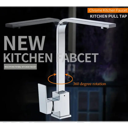 Modern chrome kitchen sink faucet with 360 swivel single handle
