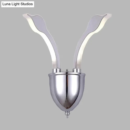 Modern chrome leaf led wall sconce bedroom warm white light acrylic shade