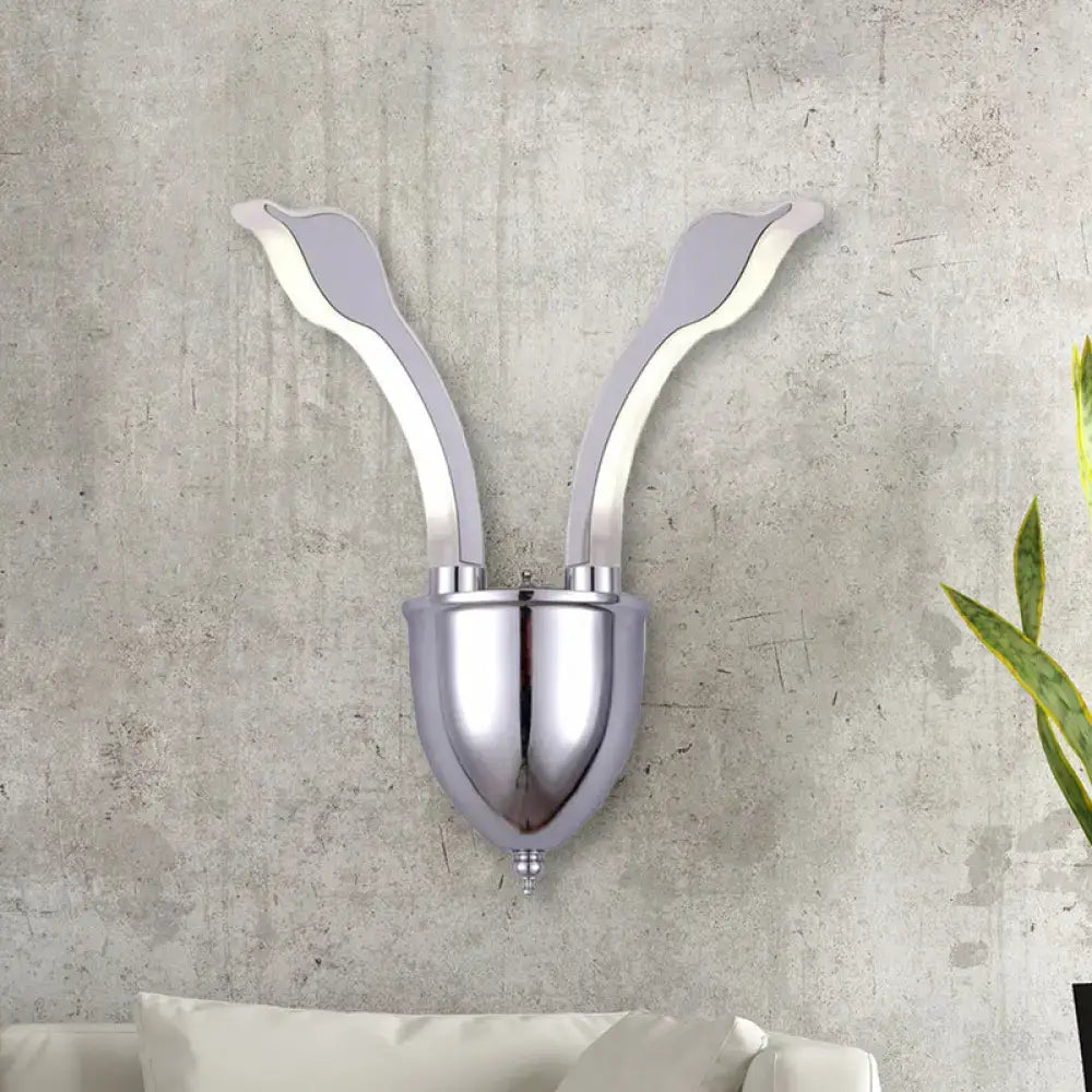 Modern chrome leaf led wall sconce bedroom warm white light acrylic shade