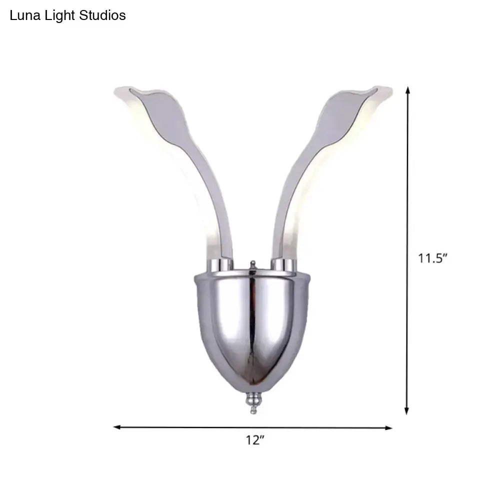 Modern chrome leaf led wall sconce bedroom warm white light acrylic shade