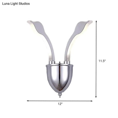 Modern chrome leaf led wall sconce bedroom warm white light acrylic shade