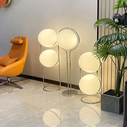 Modern chrome led floor lamp with white globe for living room