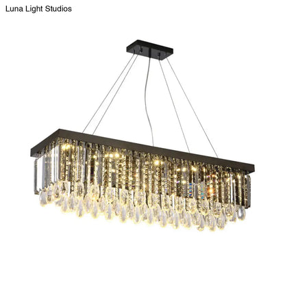 DecorBites™ Modern Chrome LED Island Pendant Light with Rectangular Crystal Drip Design, 23.5"/31.5" Width