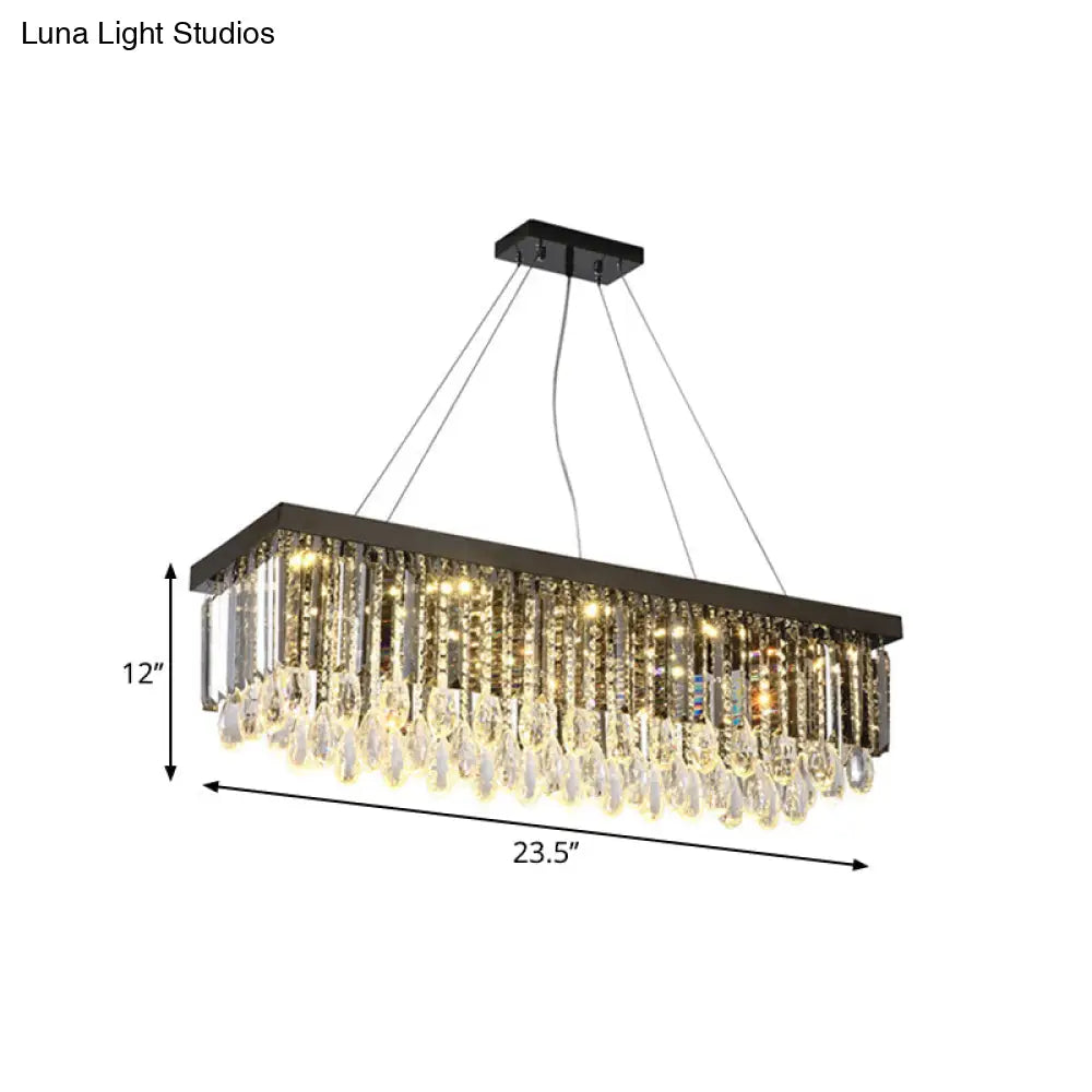 DecorBites™ Modern Chrome LED Island Pendant Light with Rectangular Crystal Drip Design, 23.5"/31.5" Width