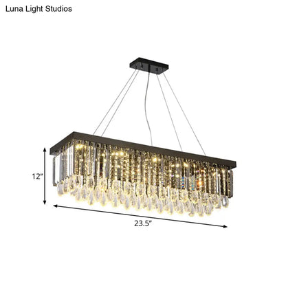 DecorBites™ Modern Chrome LED Island Pendant Light with Rectangular Crystal Drip Design, 23.5"/31.5" Width