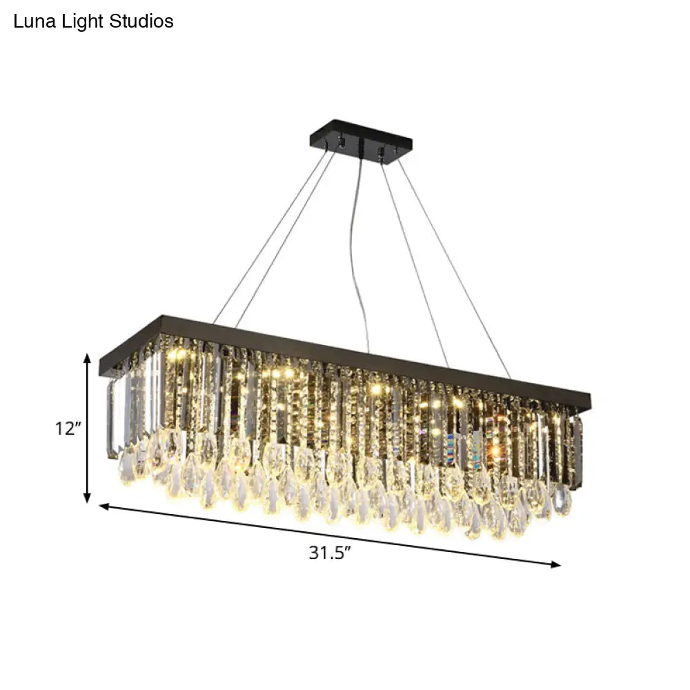 DecorBites™ Modern Chrome LED Island Pendant Light with Rectangular Crystal Drip Design, 23.5"/31.5" Width