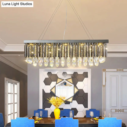 DecorBites™ Modern Chrome LED Island Pendant Light with Rectangular Crystal Drip Design, 23.5"/31.5" Width