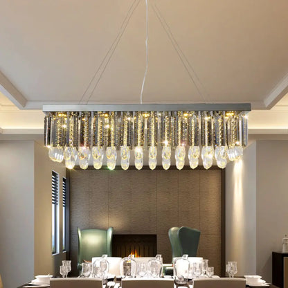 DecorBites™ Modern Chrome LED Island Pendant Light with Rectangular Crystal Drip Design, 23.5"/31.5" Width