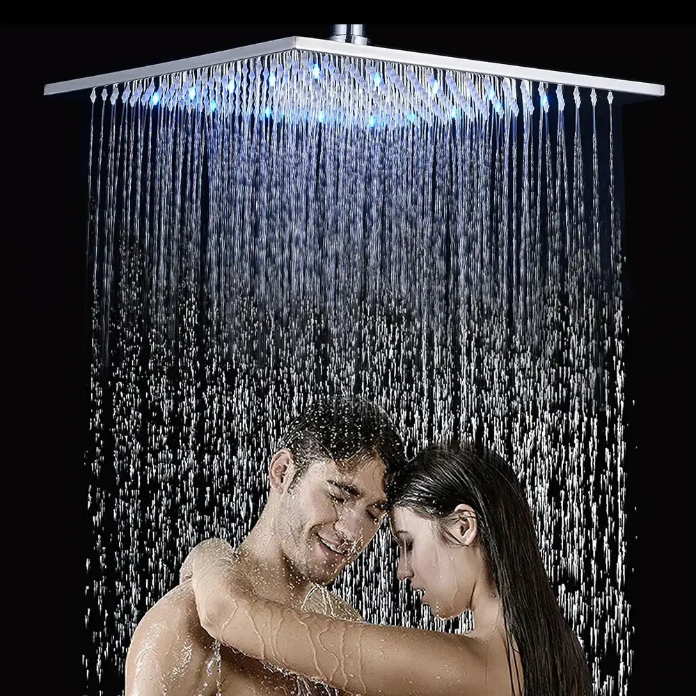 Modern chrome led rainfall shower head bathroom color changing light